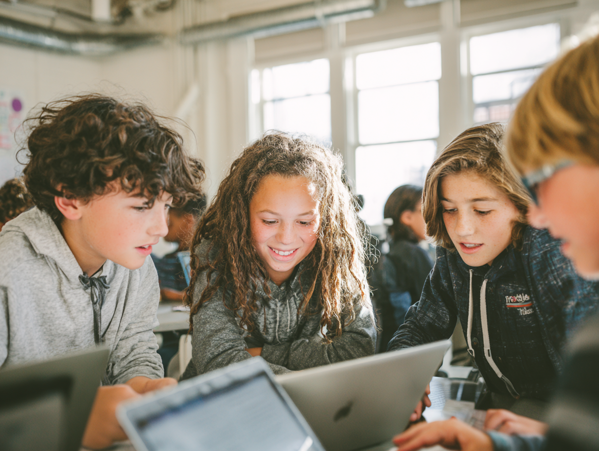 Students coding together